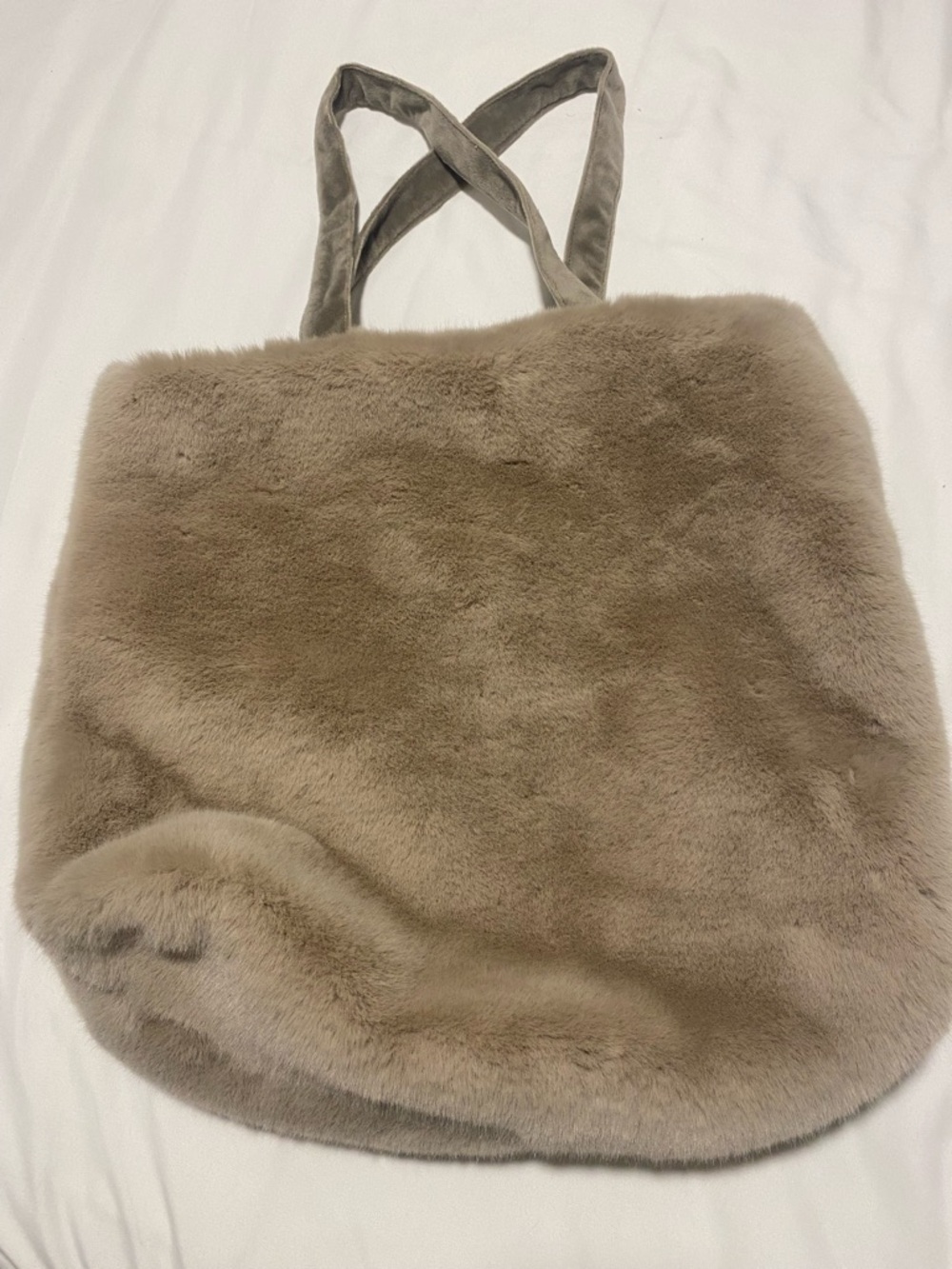 HALO Plush Faux Fur Tote Bag in Taupe, SUPER SOFT
